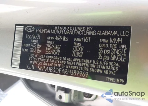 2024 Hyundai Tucson Sel z USA, uszkodzony, nr VIN 5NMJB3DE4RH389969